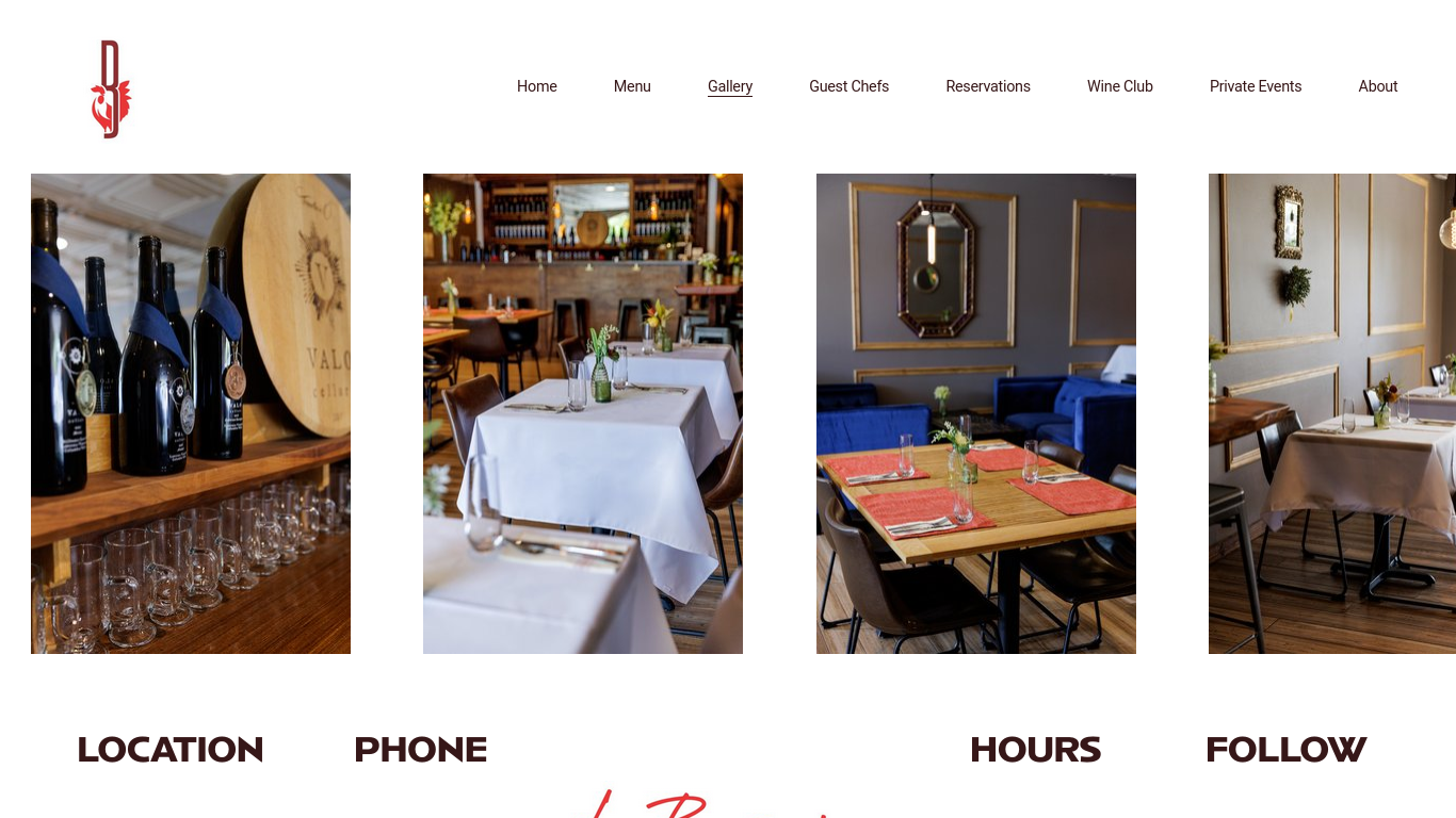 Screenshot of the La Brasserie website showing a gallery of photos of the interior of the restaurant.