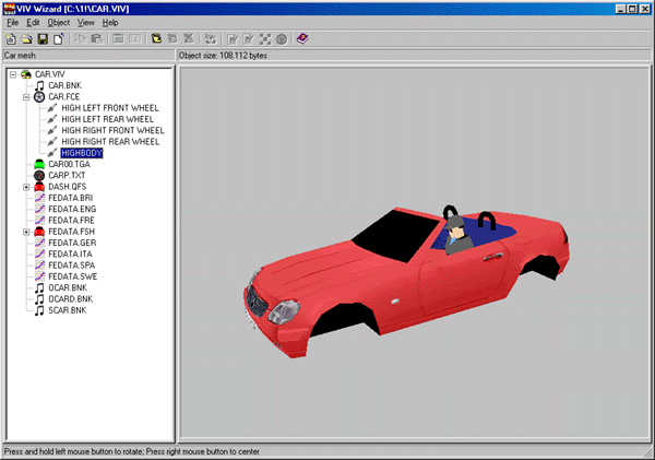 Screenshot of 3D modeling software showing a model of a car.